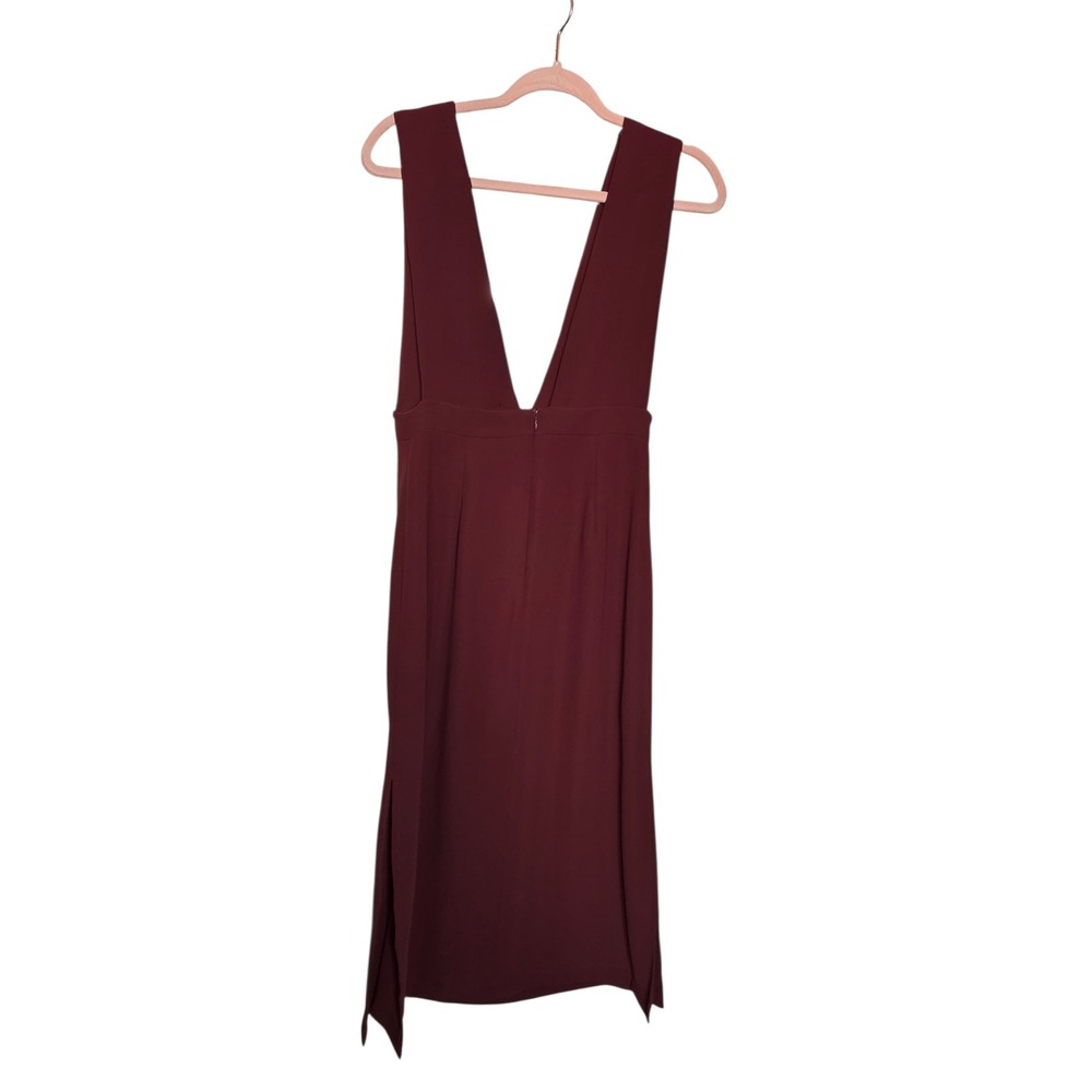 Forever 21 Contemporary Burgundy Deep V-Neck Midi Dress Side Slit Womens Medium